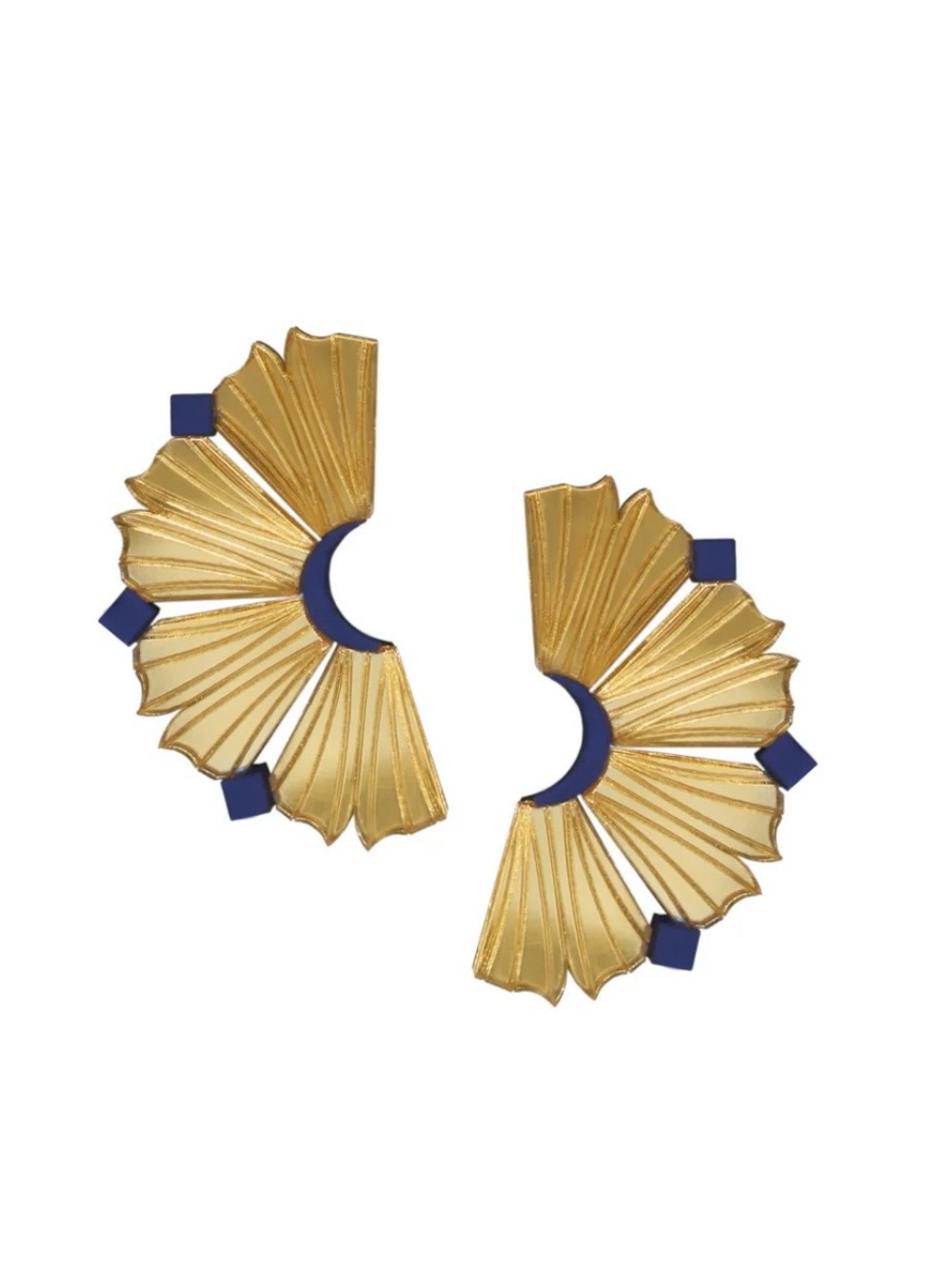 Chalk Nalla Fan Statement Earrings Gold Navy Coral Boho Lamu